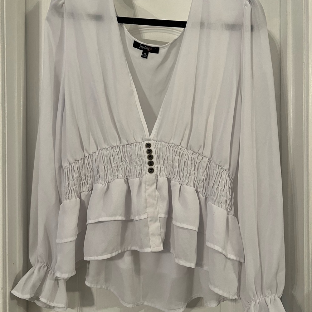 Papaya White Ruffled V-Neck Blouse
